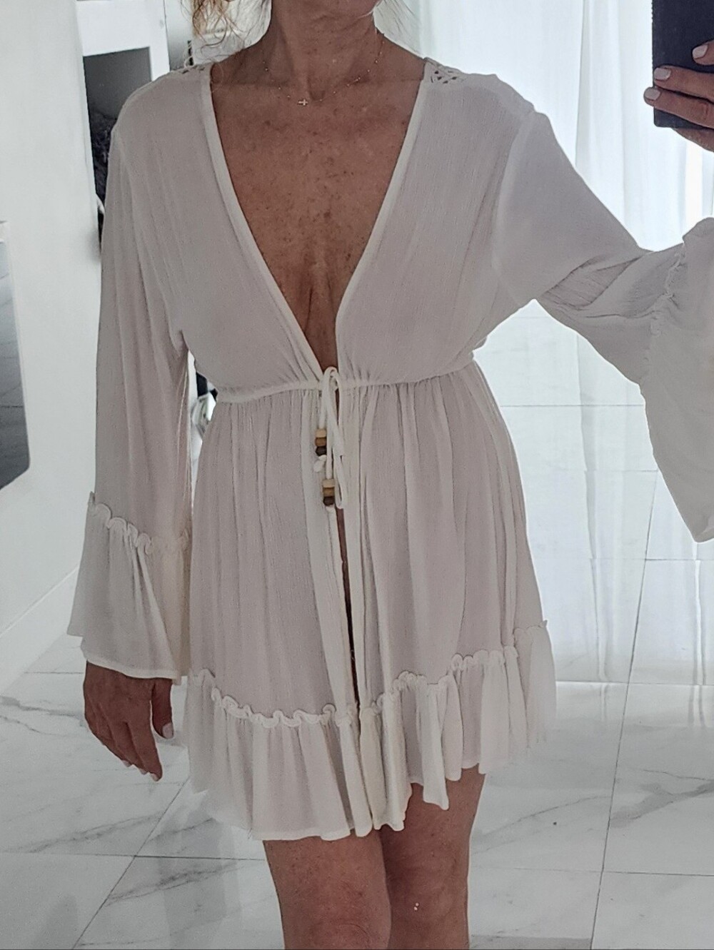 blue island White Crochet Swim Cover-Up